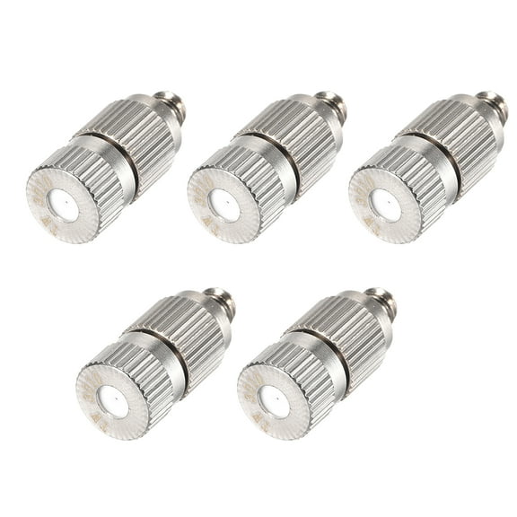Brass Misting Nozzle - 3/16" 0.3mm Orifice Dia Fogging Spray Head for Outdoor Cooling System - 5 Pcs Silver Tone