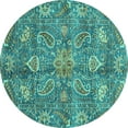thumbnail image 1 of Ahgly Company Indoor Round Oriental Turquoise Blue Traditional Area Rugs, 3' Round, 1 of 4