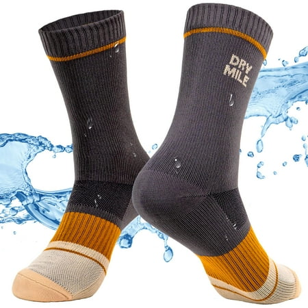 

DRYMILE Slim Waterproof Socks Thin Moisture Wicking Winter Waterproof Socks for Men & Women Golf Cycling - Crew (L Charcoal and Khaki)