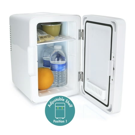 Personal Chiller LED Lighted Mini Fridge with Mirror Door, White ...