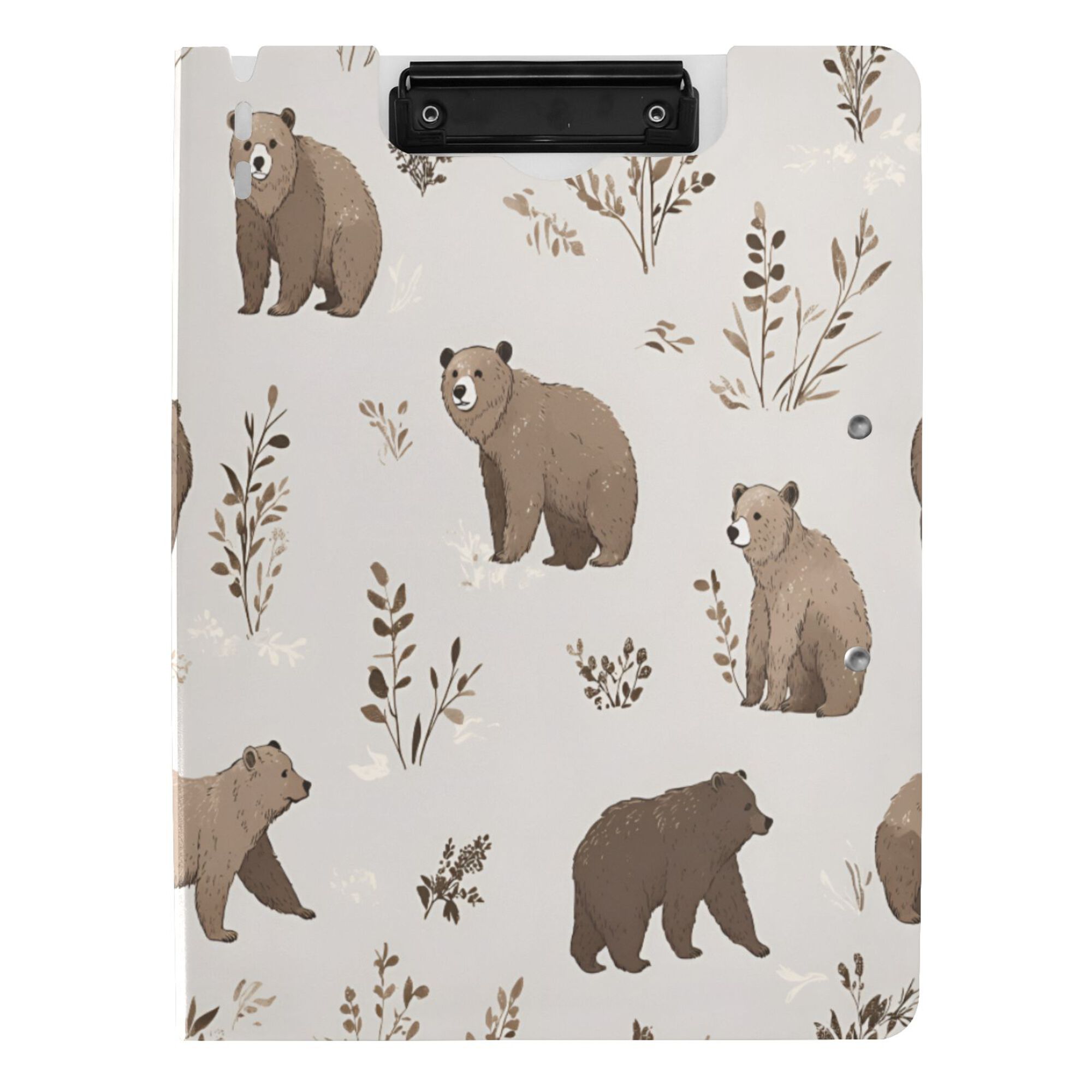 FORMRS A4 Clipboard Folder with Pen Holder Horizontal Foldable School Office Binder, Light Gray Bears