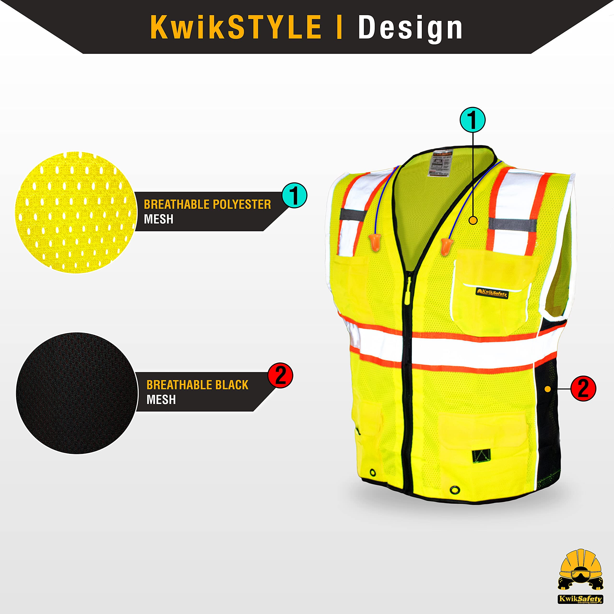 KwikSafety (Charlotte, NC) CLASSIC Safety Vest (JUMBO Pocket) Class 2 ANSI OSHA High Visibility Reflective Heavy Duty Mesh Zipper HiVis Construction Work Gear HiViz Men Women | Yellow 3X-Large