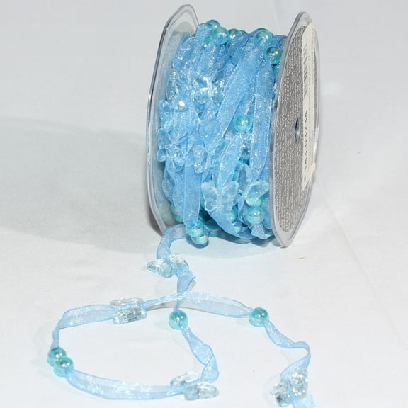 The Ribbon People Blue Narrow Organdy with Butterfly Tulle Craft Ribbon 0.25" x 27 Yards