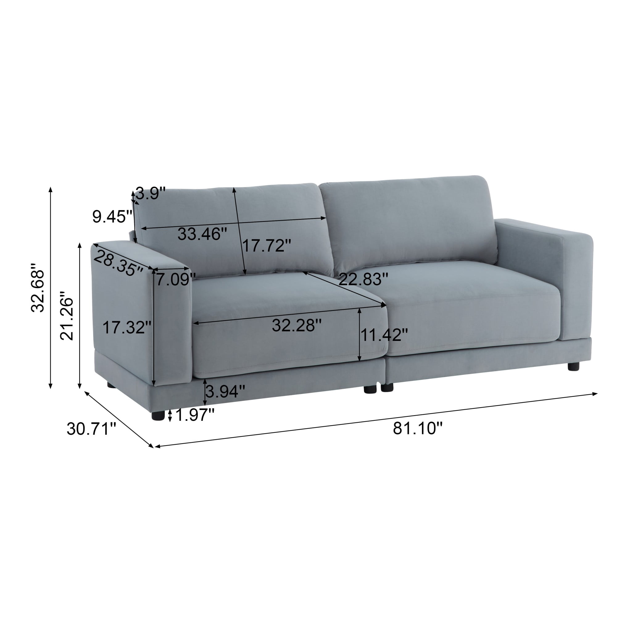 Modern Sofa Couches for Living Room,Mid-Century Upholstered Sofa Furniture with Sturdy Wooden Legs for Living Room,Bedroom,Grey