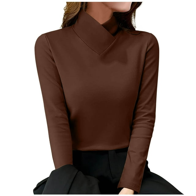 FAIWAD Women's Stand Up Collar Long Sleeved Tops Stretch Slim Solid Color Bottoming Crop Tops