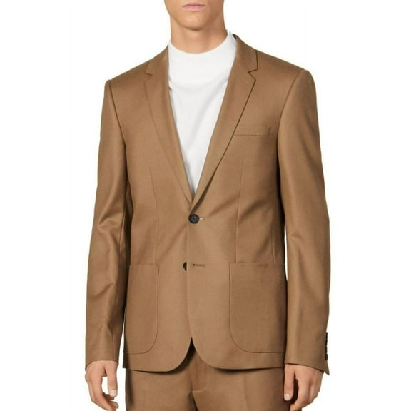 Sandro Men's Beige Notch Flannel 120's Slim Fit Suit Jacket, 54