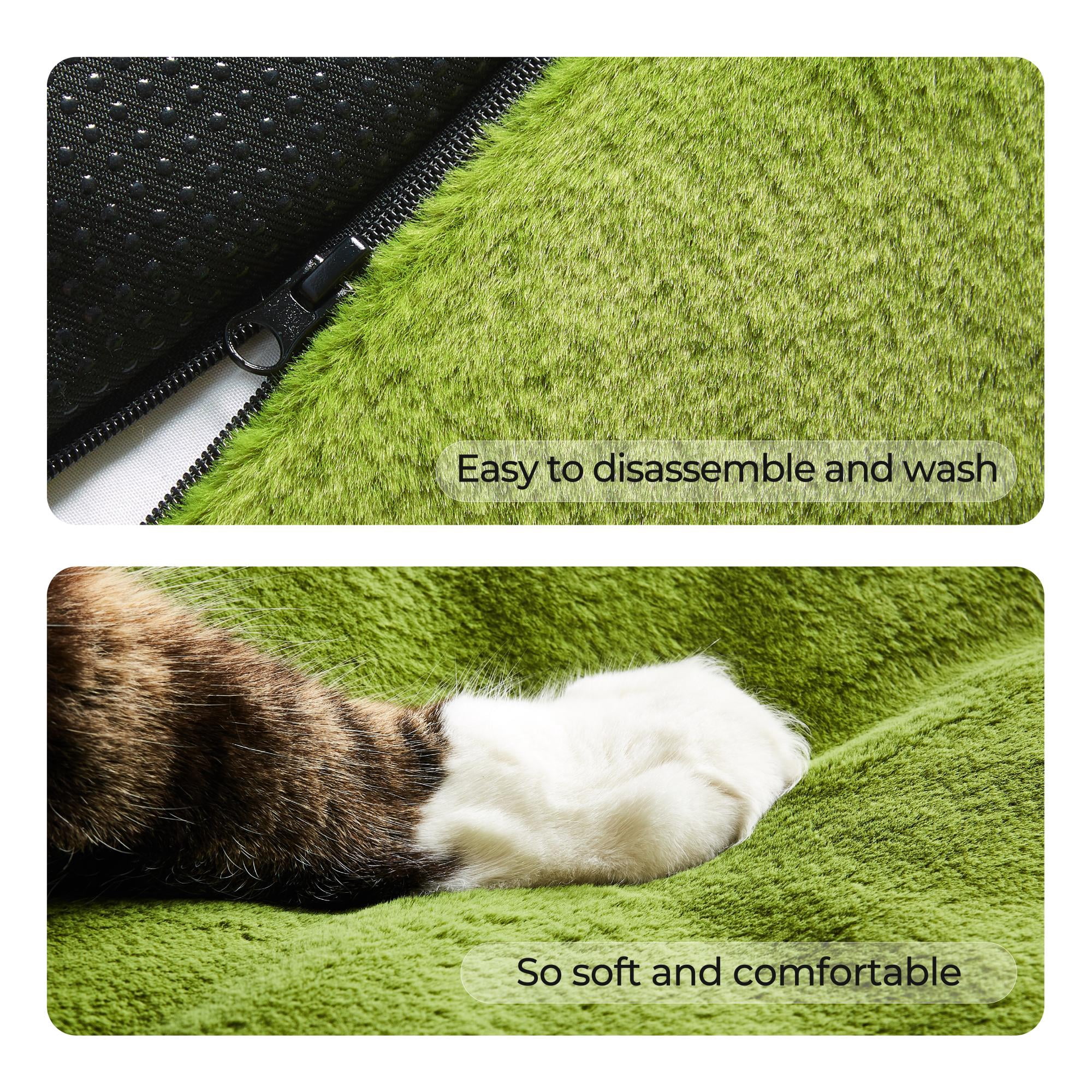 allisandro Calming Furniture Protector Dog Bed with Soft Neck Bolster, Waterproof Faux Fur Couch Cover with Removable Cover, 32 x 30 x 5 Inches, Green