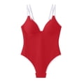 thumbnail image 4 of UTSJKR Women's V-Neck Cutout One-Piece Swimsuit, Ruched Tummy Control Bathing Suit with Racerback Straps Red L, 4 of 7