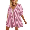 thumbnail image 4 of Pitauce Rompers for Women Summer Casual Striped Puff Short Sleeve Wide Leg Shorts Oversized Adjustable Neck One Piece Jumpsuits with Pockets, 4 of 5