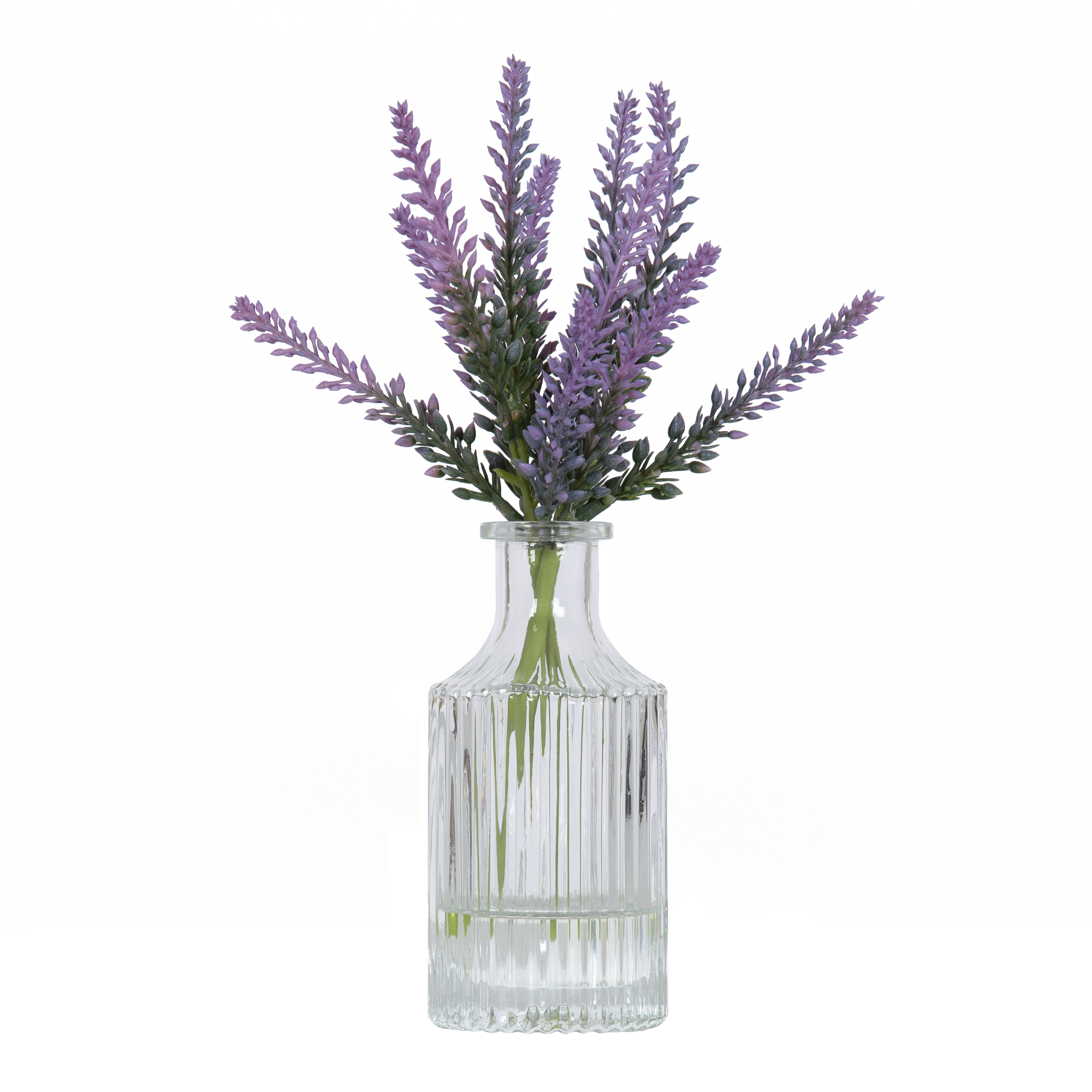 Mainstays 10.5" Artificial Lavender Flower Stems in Ribbed Glass Vase - image 3 of 10