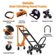 thumbnail image 4 of Veeboto 3-in-1 Heavy Duty Industrial Hand Truck Aluminum Dolly Cart, 1000LBS Folding Stair Climbing Cart with Solid Wheels for Moving, Travel, Office Use, Orange, 4 of 7