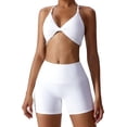 thumbnail image 3 of ABOCIW Conjuntos de entrenamiento para mujer 2 piezas Twist Front Halter sujetadores deportivos cintura alta botín pantalones cortos ejercicio gimnasio yoga traje, 3 of 4