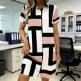 thumbnail image 1 of TaTaai Short Sleeve Printed Shirt Dress Women's Lapel Collar Linen Feel Casual Midi Dress Loose Fit Stretchy Summer Gift, 1 of 7