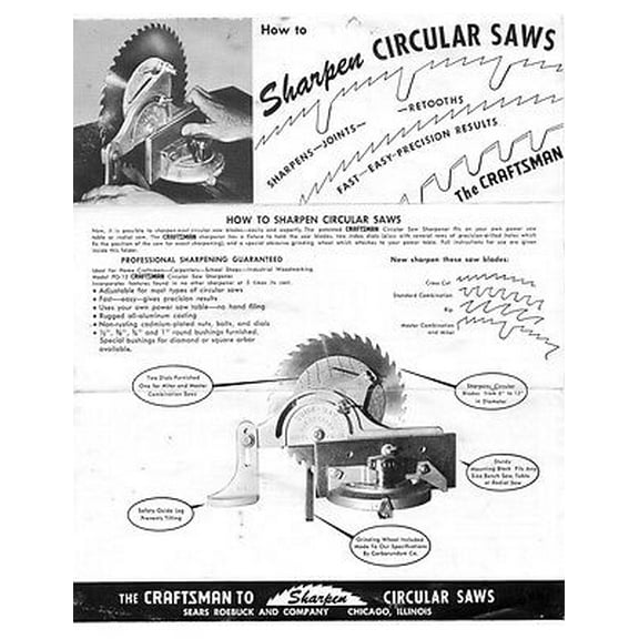 1960s Craftsman 9-3532 Saw Sharpener Quick-Way Model PG-12 Instructions REPRINT