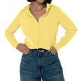 thumbnail image 2 of Button Down Shirt for Women Long Sleeve Solid Color Blouses Tops Business Casual Work Outfits Bright Yellow (256) L, 2 of 9