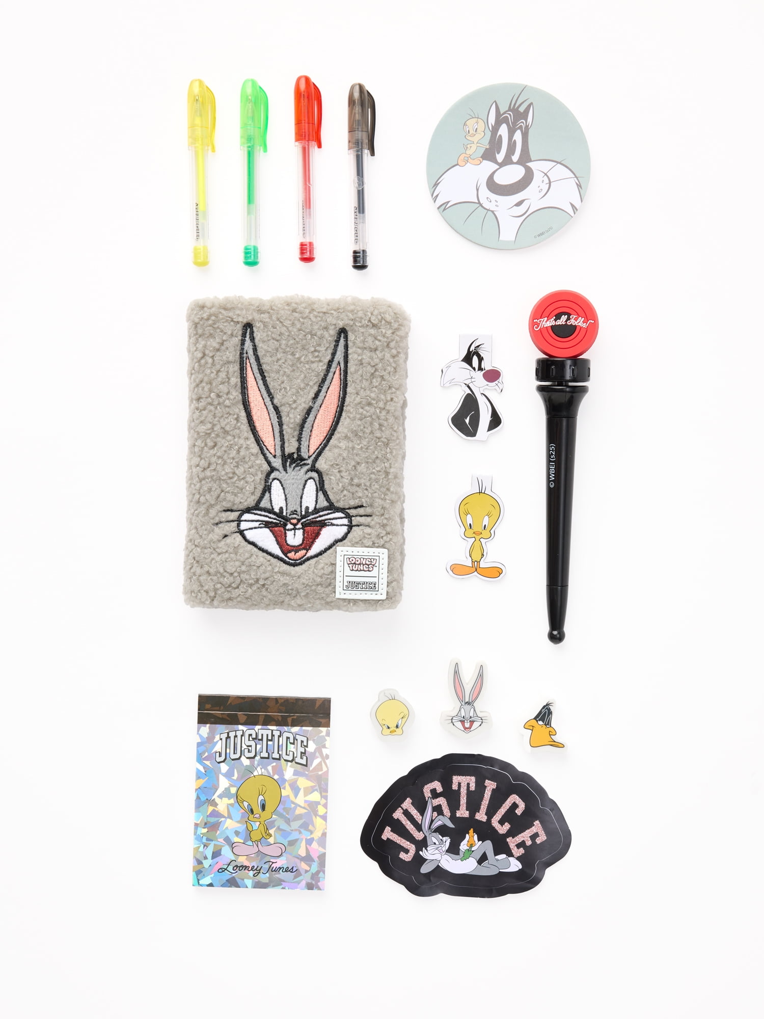 Justice Stationery Set with Looney Tunes Case, 15 Piece Unisex Handbag Set for Children Ages 6 and up