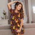 thumbnail image 3 of Balery colorful fox Camisón de manga corta con cuello redondo para mujer, cómodo y elegante., 3 of 6
