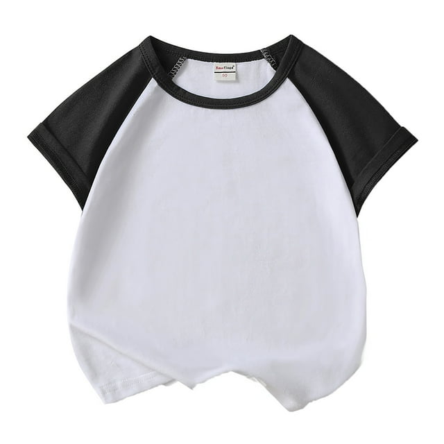 MIASHUI T-Shirts Garçons Filles Manches Courtes Basiques Superposés, Noir, 4-5 Ans