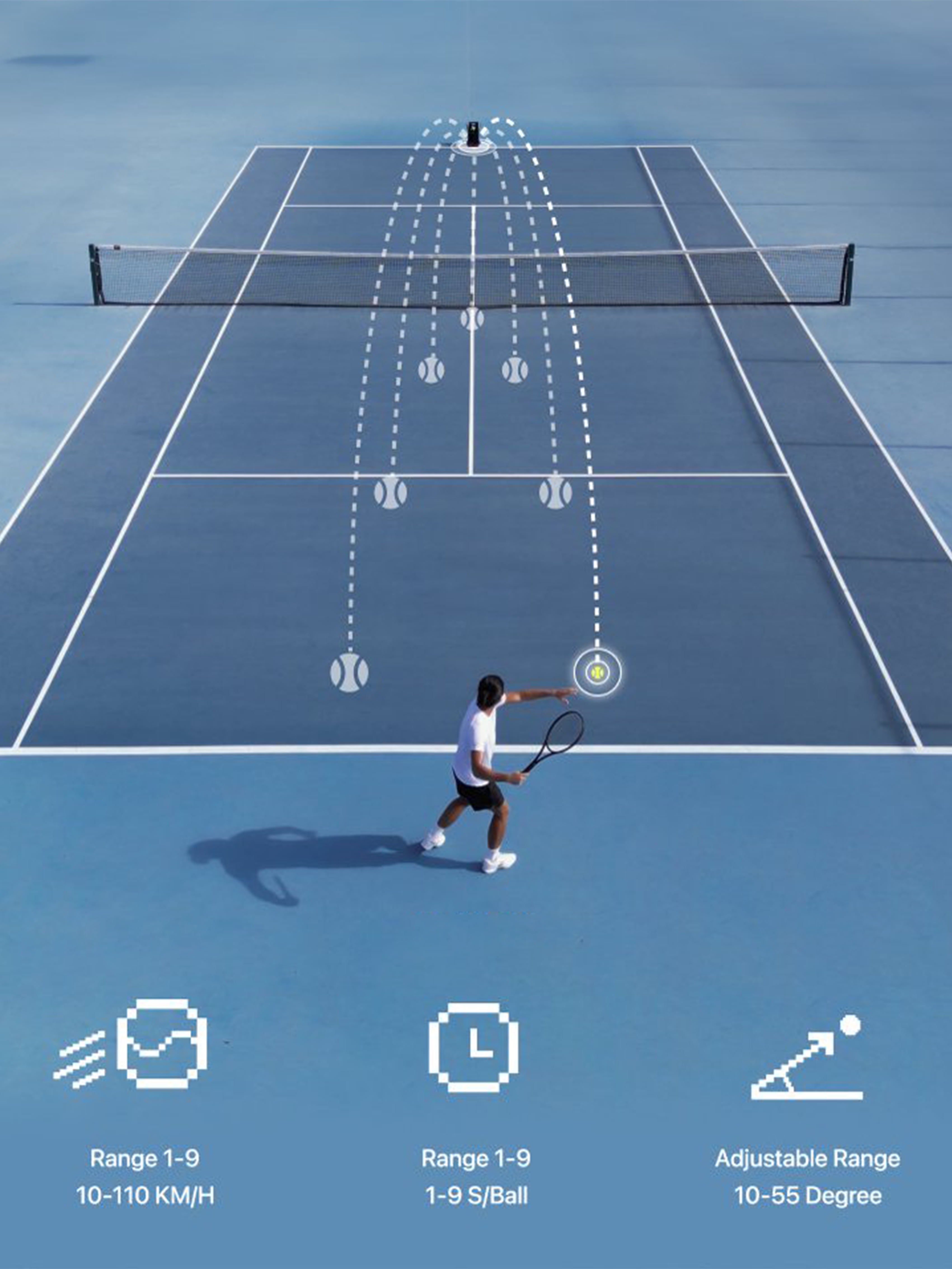 Nisplay N3 - Portable Tennis Ball Machine with App control and horizontal oscillation