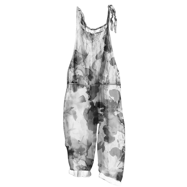 Summer Jumpsuits for Women Boho Jumpsuits for Women Linen Loose Casual Summer Rompers Floral Rompers Wide Leg Bib Overall with Pockets Sleeveless Jumpsuits for Women Gray XXL