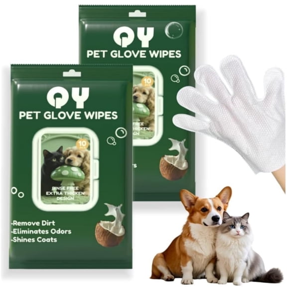 QingYa Pet Cleaning Glove Wipes with Coconut, Aloe & Jojoba, Hypoallergenic Hydrating & Nourish, Rinse-Free Bath and Grooming Wipes for Dog & Cat, 20 Pcs