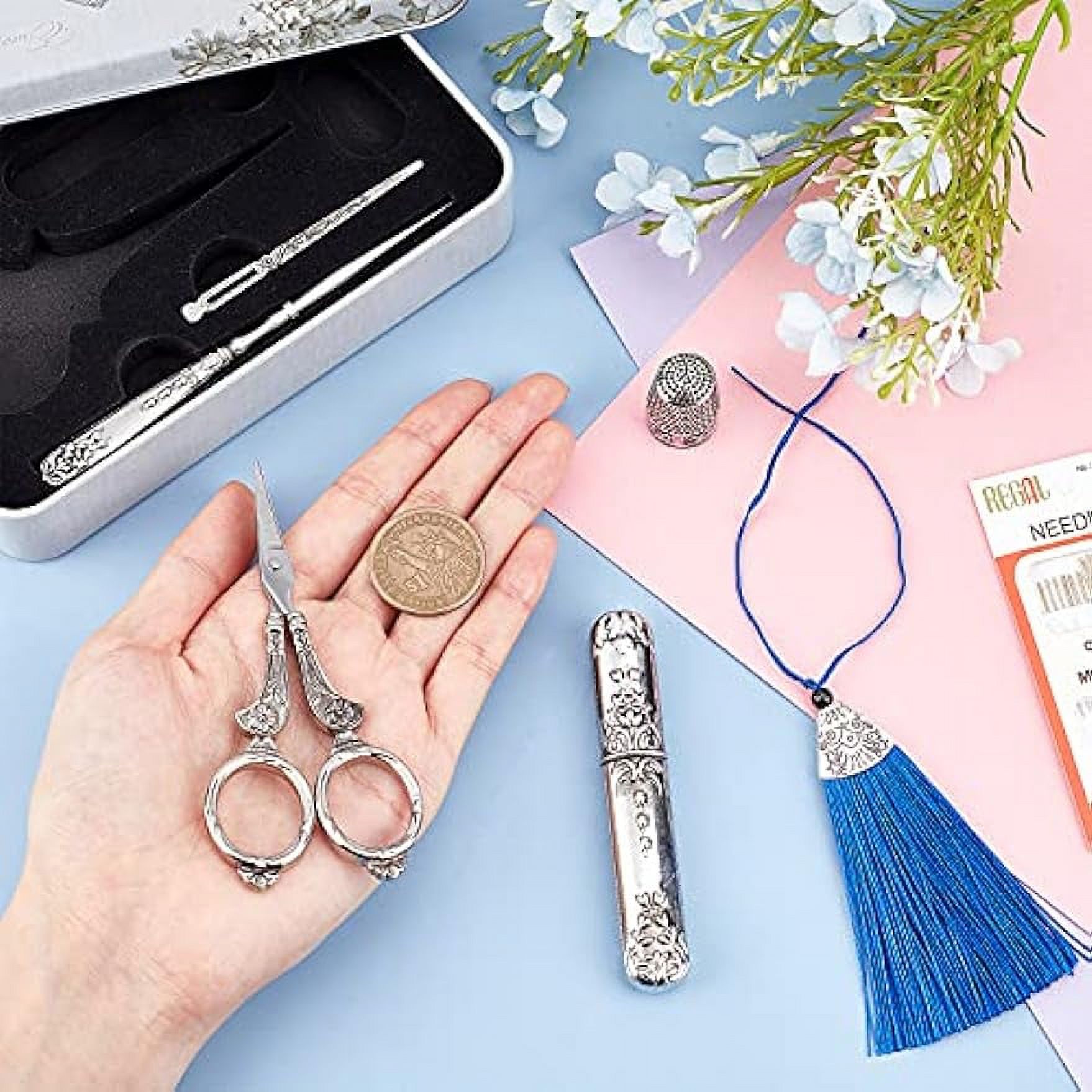 Scissors Kits European Antique Vintage Sewing Set Include Needle Storage Tube Awl Threader Thimble Tailor Scissors