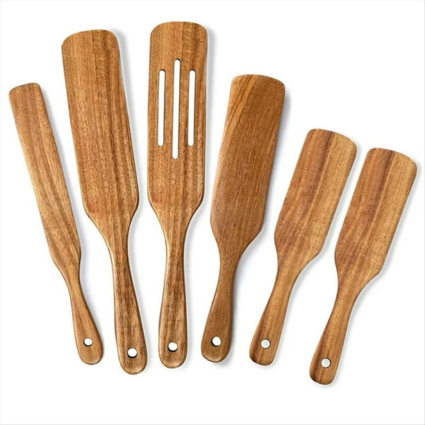 Juego de 6 Espátulas de Madera de Natural, Herramientas de Cocina, Espátulas de Madera para Cocinar y .
