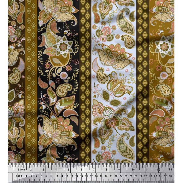 Soimoi Poly Georgette Fabric Stripe & Paisley Print Fabric by the Yard 42 Inch Wide