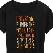 Instant Message - Fall Bucket List Leaves, Pumpkins, Hot Cider Short Sleeve Graphic T-Shirt