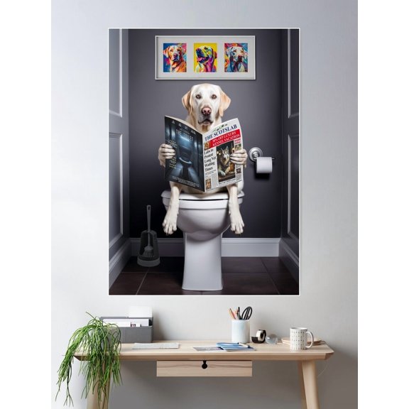 White Labrador On The Toilet Funny Dog Art Bathroom Poster Wall Art Modern Wall Decor For Living Room Bedroom Art
