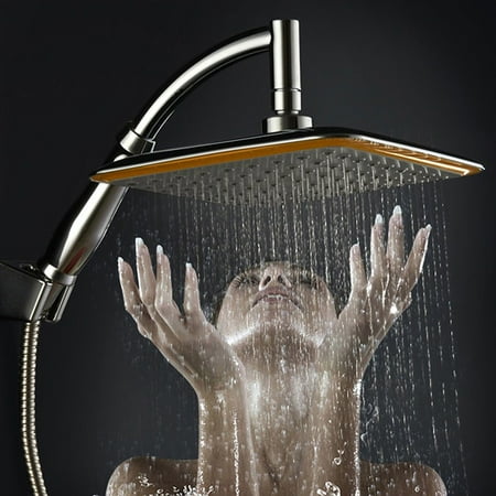 - 9'' Rainfall Shower Head Square Top Metal Rain Sprayer Extension Pipe Bathroom