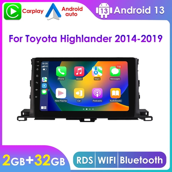 Hizpo Apple CarPlay Android 13 Bluetooth 2 32GB Wifi AUX 10.1” Touch Screen Car Stereo Radio Head Unit Multimedia GPS Navigation Player For Toyota Highlander 2014 2015 2016 2017 2018 2019