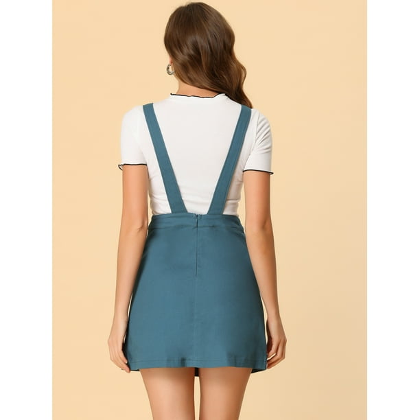 Women's Adjustable Strap Above Knee Suspender Dress Blue Green XL 
