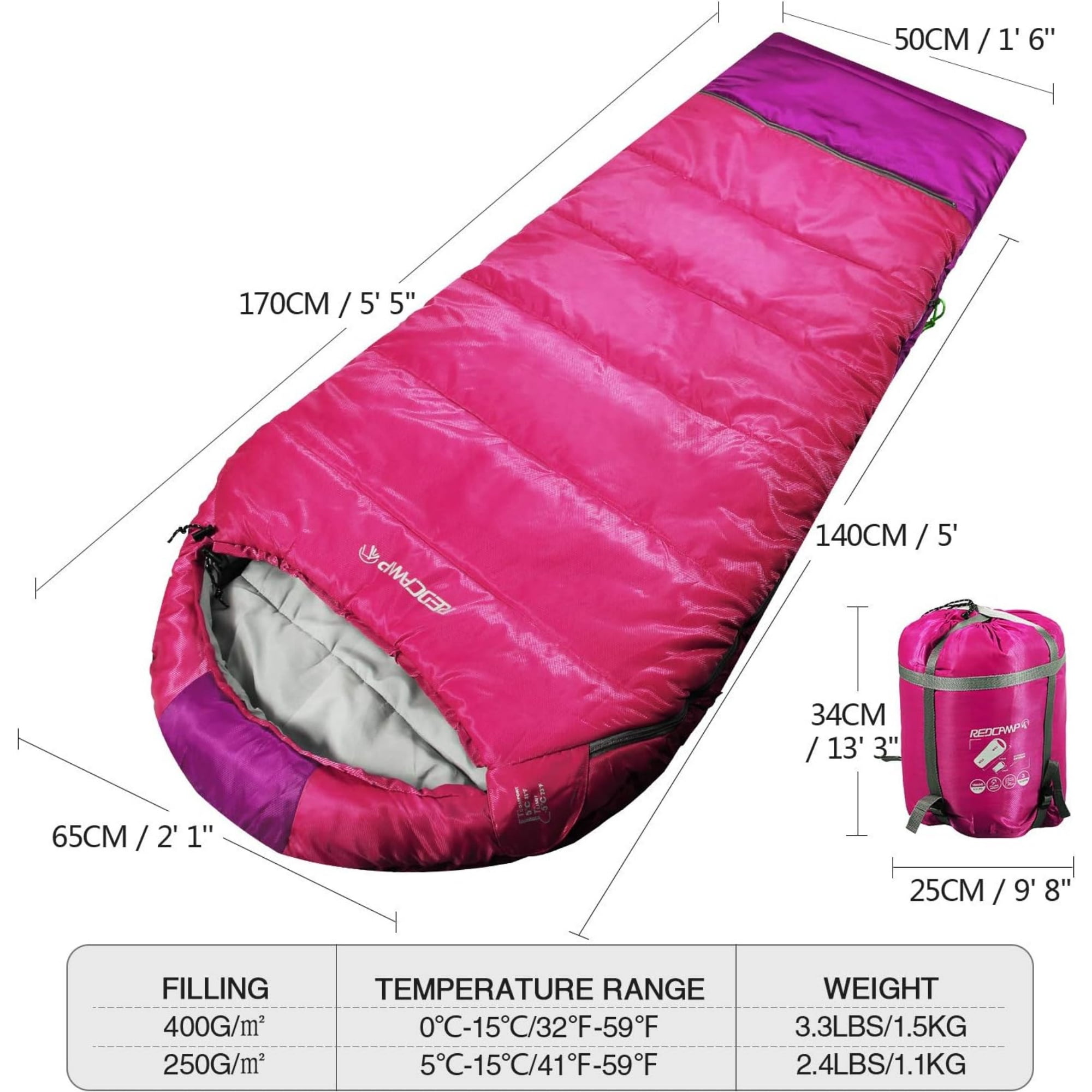 REDCAMP Kids Mummy Sleeping Bag for Camping Cold Weather, 3 Season Backpacking Sleeping Bag Fit Boys,Girls & Teens
