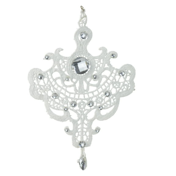 Melrose 9.5" Elegant Jeweled Lace Doily Style Christmas Ornament - White