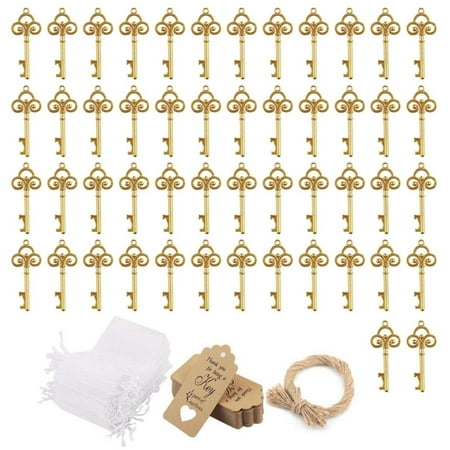 

MANNYA Vintage Key Bottle Opener with Thank You Card and Sheer Bag for Wedding Gift