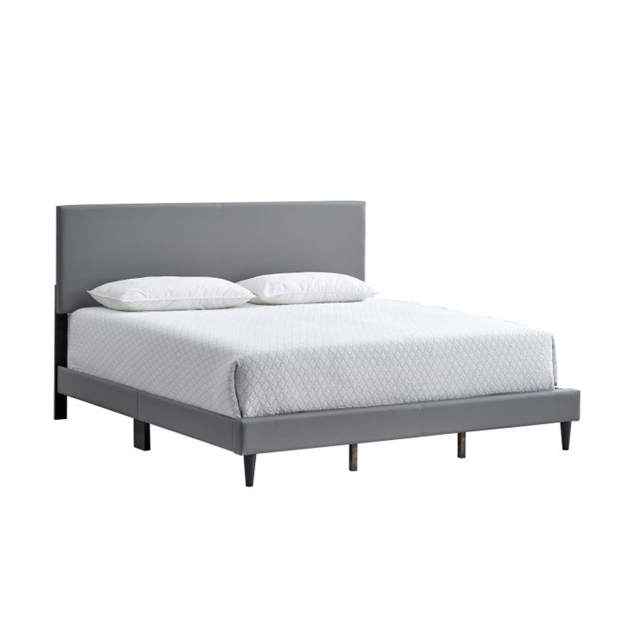 JERFIT Queen Upholstered Bed Frame with Adjustable Headboard, Modern Light Grey Faux Leather Platform Bed, No Box Spring Needed