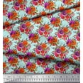 thumbnail image 2 of Soimoi Green Cotton Cambric Fabric Peony & Anemone Floral Printed Fabric 1 Yard 56 Inch Wide, 2 of 3