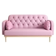 thumbnail image 6 of 56.6" Faux Leather Loveseat Sofa, Upholstered Modern 2-seat Sofa Couch with 2 Dumpling-shaped Throw Tulip Pillows, Small Love Seat Sofa with Wooden Legs for Bedroom Apartment Office, Pink, 6 of 8
