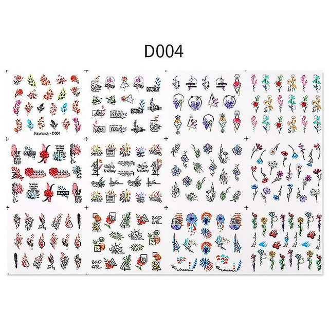 Nail Art Watermark Sticker Set 12 Sheets, A Set Of Butterfly, Fruit Lace, Colorful Flower Nail Stickers