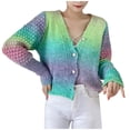 thumbnail image 2 of IROINID Cardigan Court à Manches Longues pour Femmes, Col en V, Teinture sur Nœuds, Vert, 2 of 5