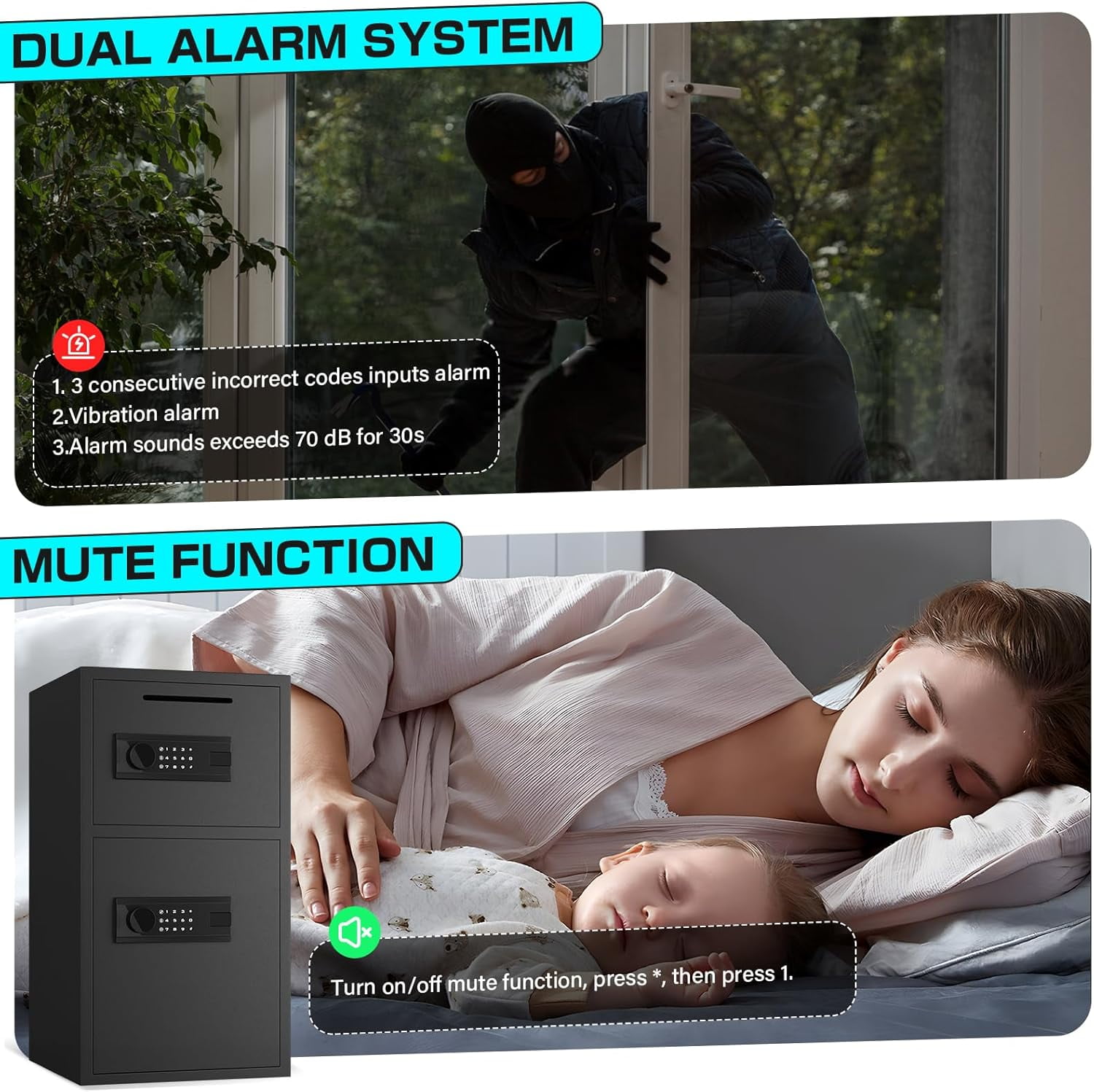 6.0 Cubic Feet Extra Large Fireproof & Waterproof Safe Box with Backlit Touch Keypad & Drop Slot, Durable Electronic Coin Safe for Home, Drop Safe with Fireproof Waterproof Bag