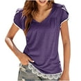 thumbnail image 2 of Elainilye Fashion Blouses for Women Casual Summer Half Sleeve V-Neck Pullover Top Solid Casual Blouse Tops,Purple, 2 of 9