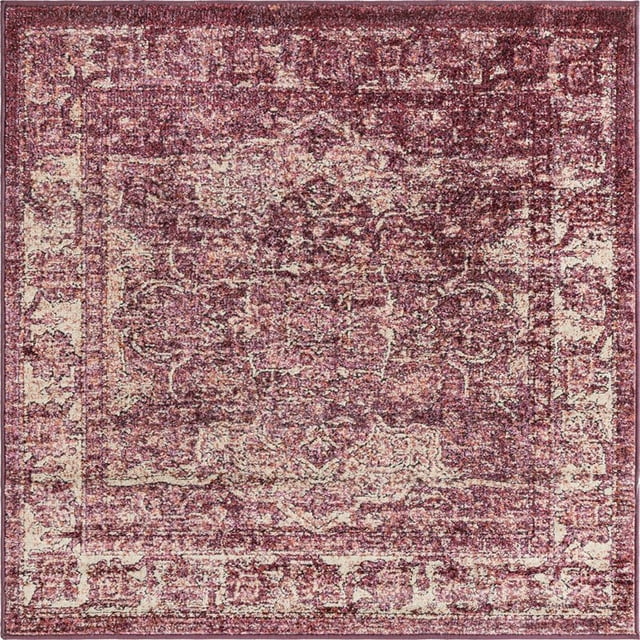Unique Loom Isabella High-Low Pile Border Rug 4' x 4' Square Purple/Ivory