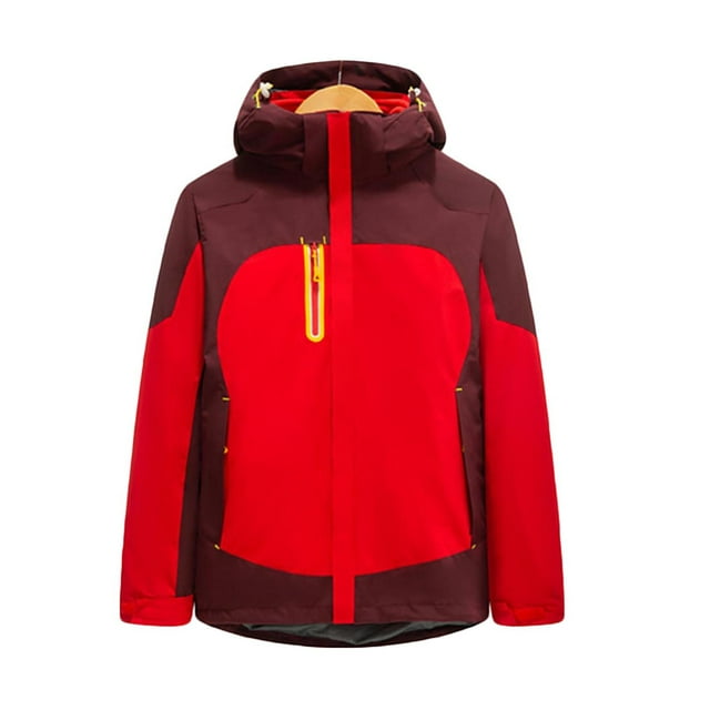 Lovzfmll Unisexe 3-en-1 Parka Color Block Détachable Tenue de Travail Extérieur Rouge, P