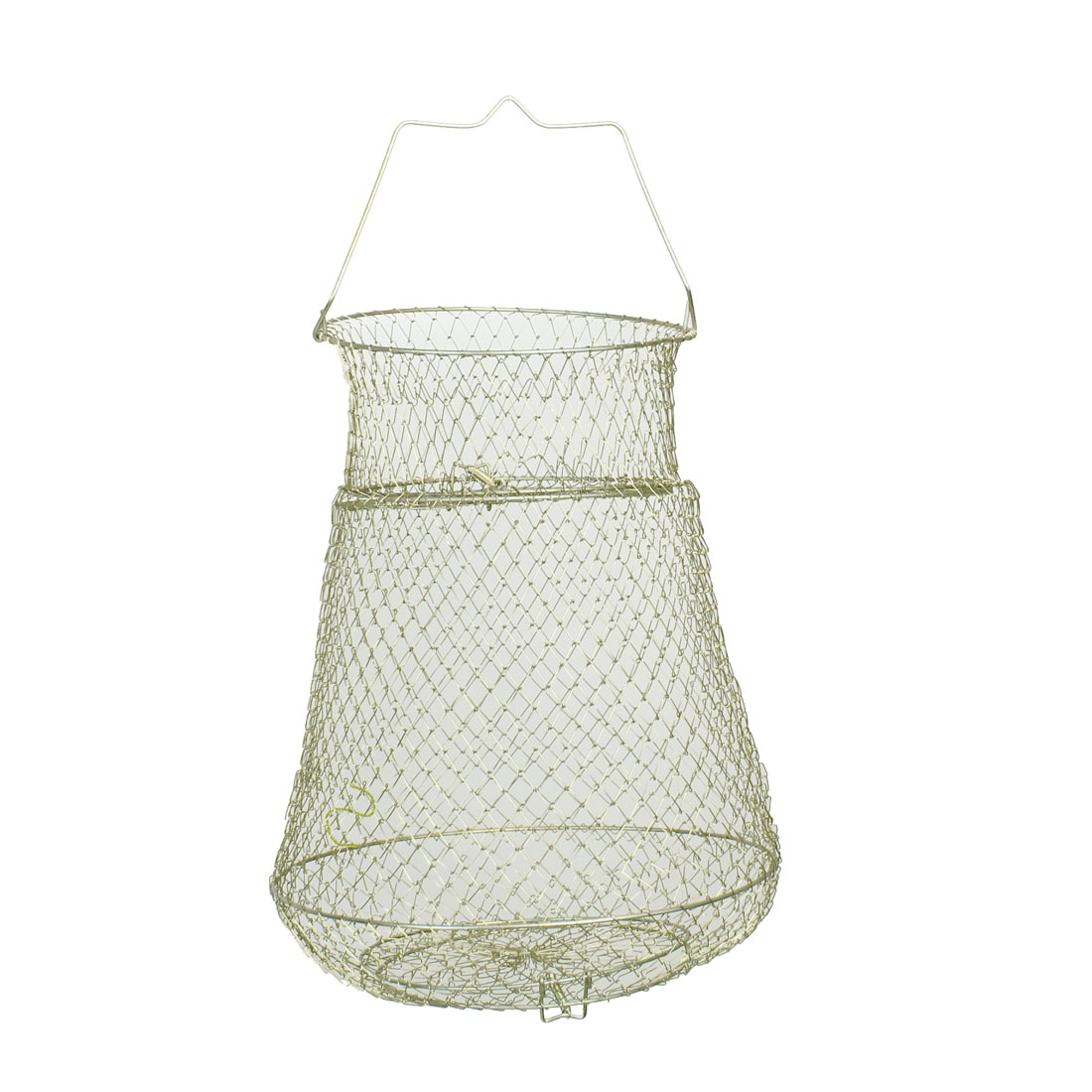 22" Height Gold Tone Metal Foldable Fish Cage Fishing Keep Net for