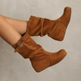 thumbnail image 5 of Roncen Women's Western Boots Suede Mid-Calf Retro Chunky Heel Platform Ankle Boots - Fashion Adjustable Buckle Strap Casual Cowgirl Boots for Women, 5 of 5