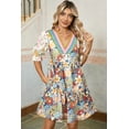 thumbnail image 3 of Women's Multicolour Boho Floral Print Crochet Patchwork V Neck Loose Mini Dress | [ZhiHiMeRi] | (US 12-14)L, 3 of 12