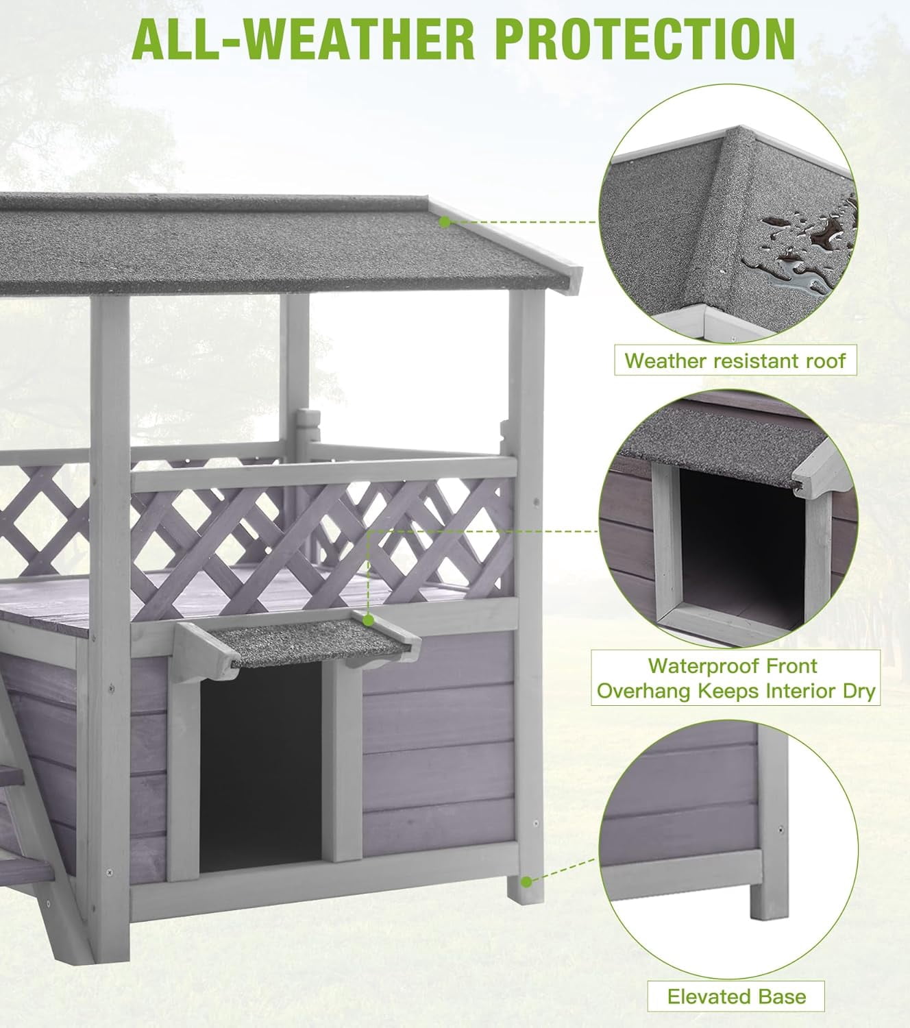 MEDEHOO Cat House Outdoor Weatherproof – 100% Solid Fir with Waterproof Paint, Two-Level Design, All-Weather Protection & Elevated Base – Kitty Shelter for Feral Cats, Indoor/Outdoor Use