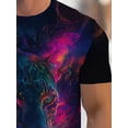thumbnail image 5 of Men's Vivid Leopard Print T-Shirt - Fashionable Black Short Sleeve with Neon Blue and Pink Swirl Design, Comfortable Regular Fit for Casual Summer Wear, 5 of 5